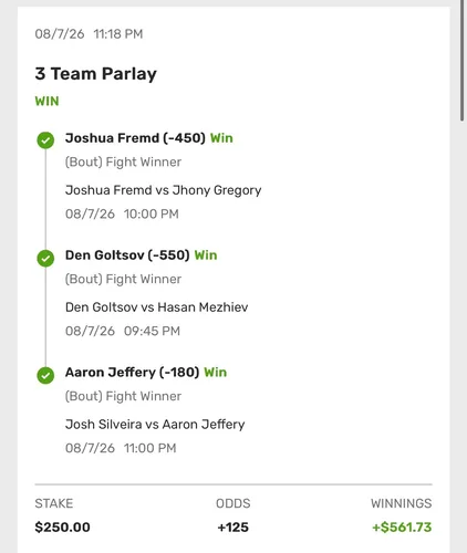 Settled winning bet slip 1 of 8