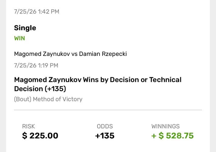 Settled winning bet slip 2 of 8