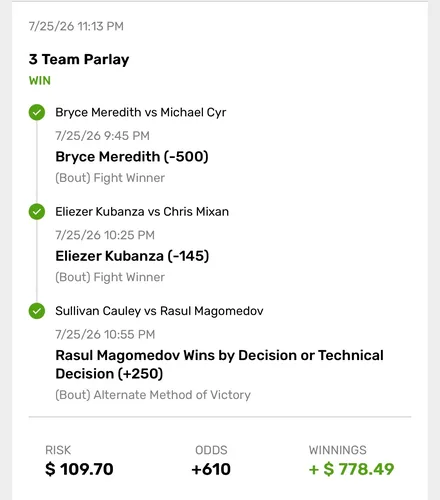 Settled winning bet slip 5 of 8
